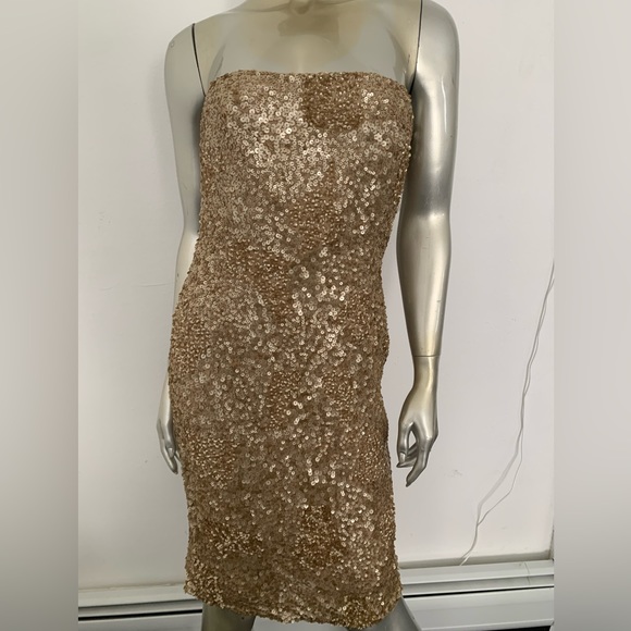 Strapless Embellished beaded Gold Sequin Evening Midi Dress Size 6 prom wedding - Picture 4 of 12